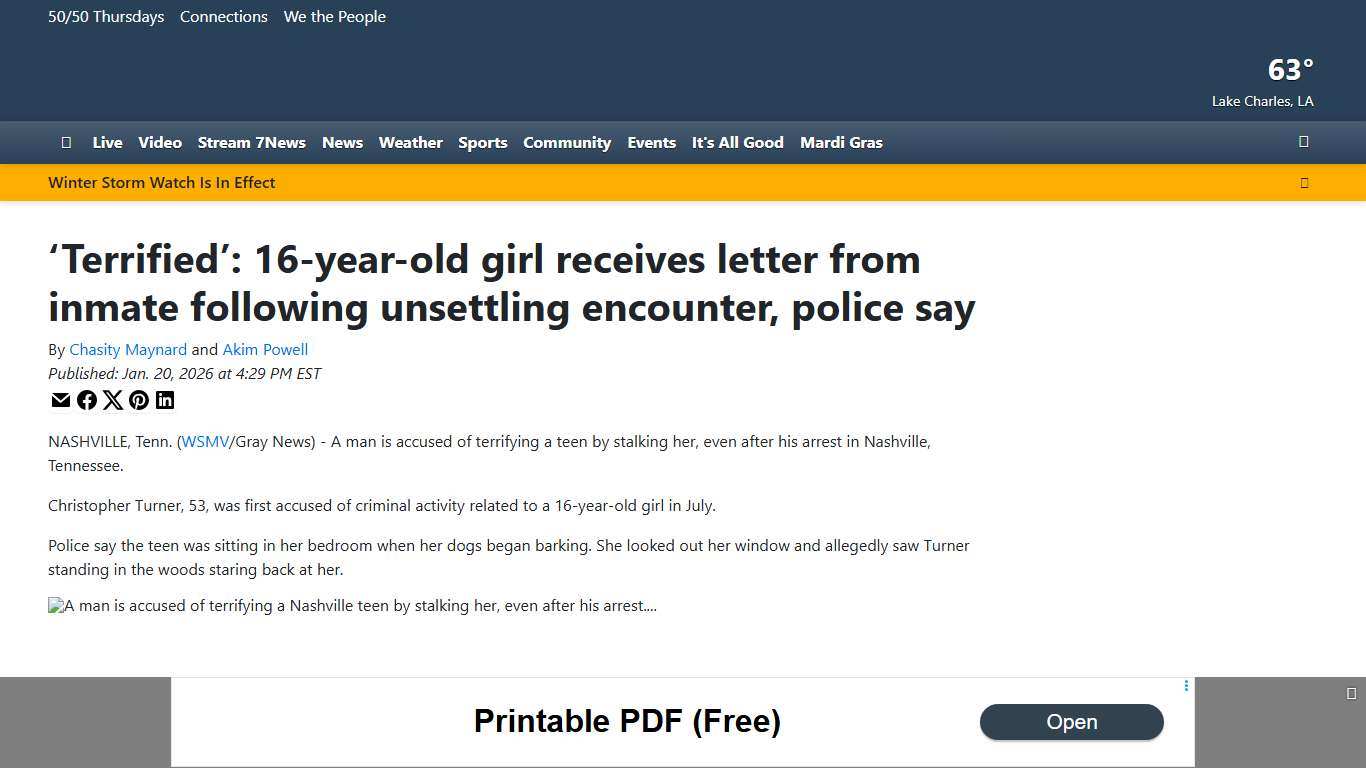 ‘Terrified’: 16-year-old girl receives letter from inmate following unsettling encounter, police say